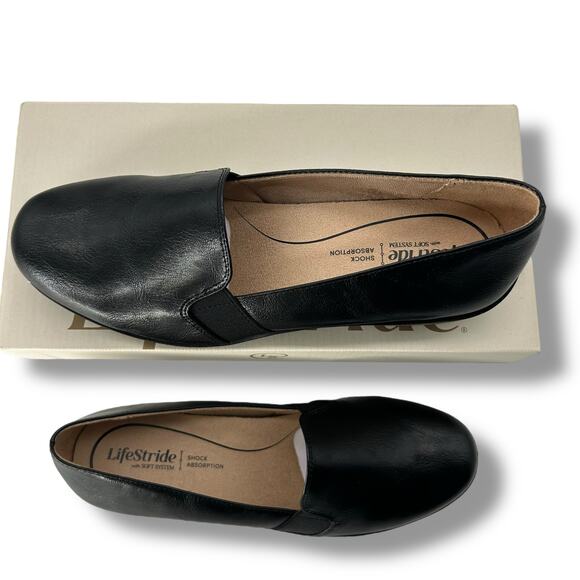 NEW Life Stride Black Loafers Size 8.5 Slip On Leather Flats Comfort Walking NWT - Picture 7 of 12